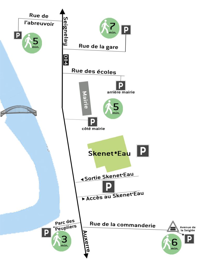 plan et parkings accès Skeneteau